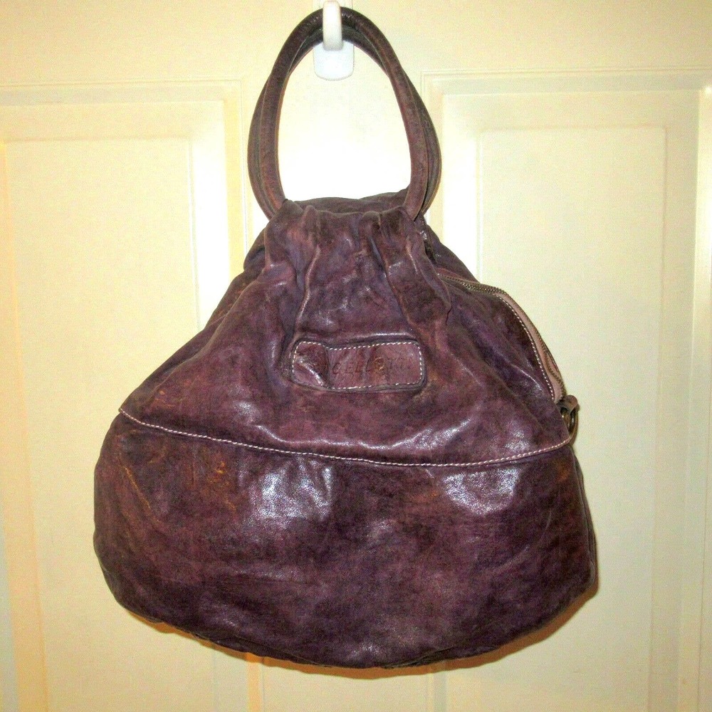 LANGELLOTTI Distressed Italian Plum Purple Leather Handbag